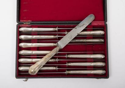 Twelve table knives, handles in silver plated...