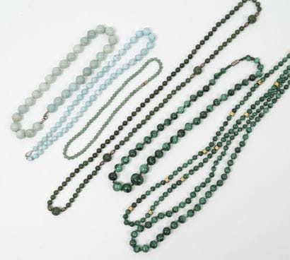 
Lot of 3 fancy necklaces made of Malachite...