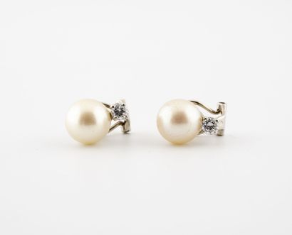 Pair of earrings in white gold (750) set...