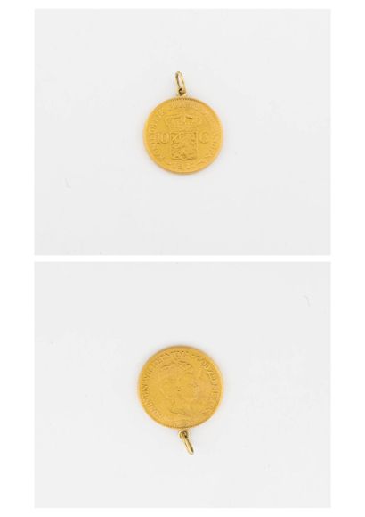 Yellow gold (750) pendant holding a 10 gulden...