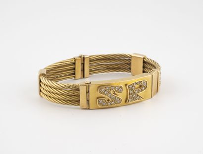 Gourmette bracelet with 4 rows of yellow...