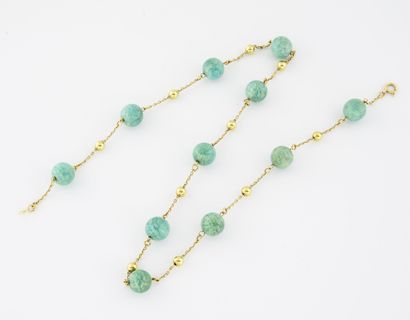 Yellow gold (750) necklace with amazonite...