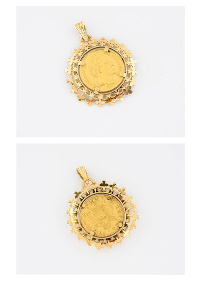 Yellow gold (750) openwork pendant holding...
