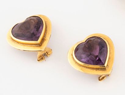 Pair of yellow gold (750) heart-shaped ear...