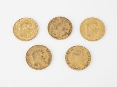 France
Lot de 5 pièces de 20 francs or :...