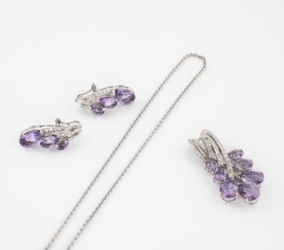 Demi-parure en or gris (585) diamants de...