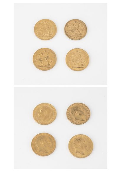 Angleterre
Lot de 4 souverain en or, Edouard...