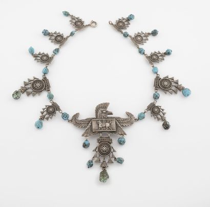 
Collier en argent (min.800) à motifs mexicains...