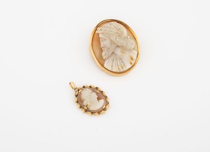 Yellow gold (750) brooch and pendant holding...
