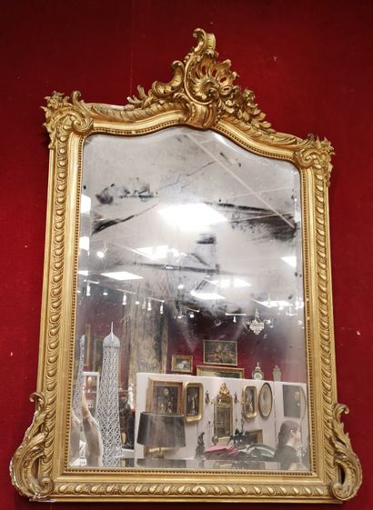 Miroir de cheminée à cadre en bois et plâtre...