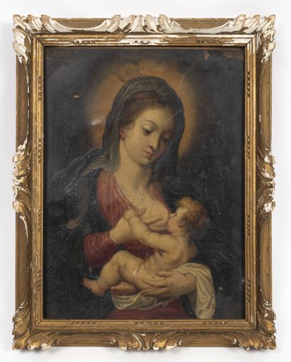 ÉCOLE du XVIIème siècle
Virgin breastfeeding.

Oil...