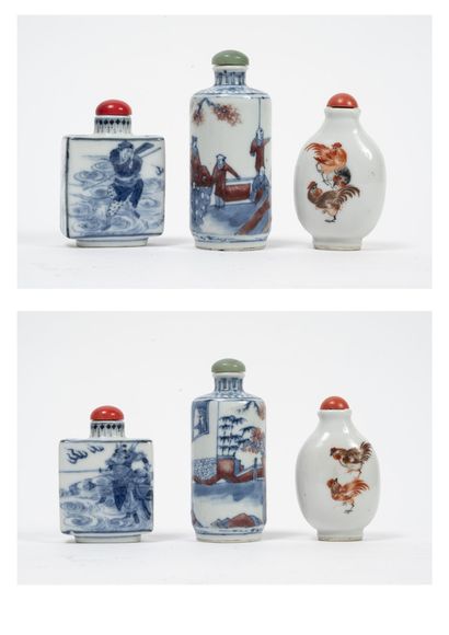 CHINE, XIXème-XXème siècles
Three snuff bottles,...