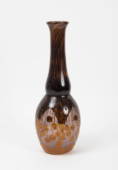 Glass vase with cherry decorations in brown,...
