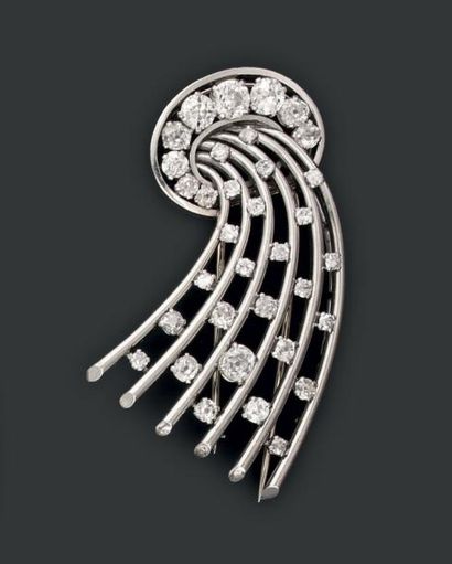 Broche gerbe en fils de platine sertie de...