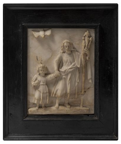 Plaque en pierre blanche (albâtre) figurant...
