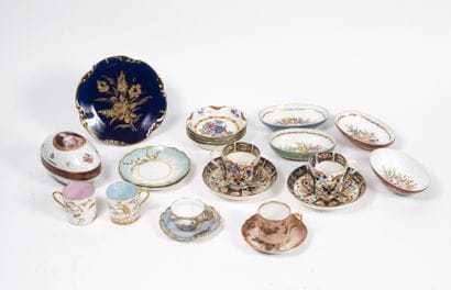 Lot of white porcelain with polychrome decorations:...
