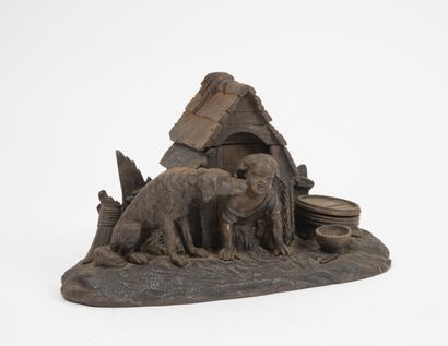 Three inkwells :

* two in bronze, one patinated:

-...