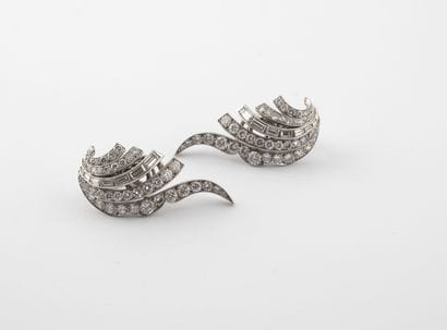 Pair of ear clips in white gold (750) with...