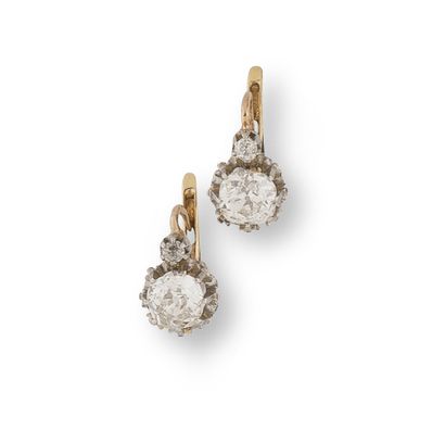 A pair of yellow gold (750) and platinum...