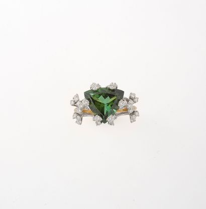 Yellow and white gold (750) ring set with...