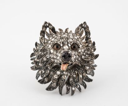 
Silver dog brooch (min.800) set with rose-cut...