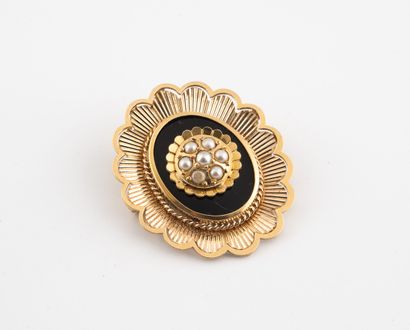 Yellow gold (750) oval brooch centered on...
