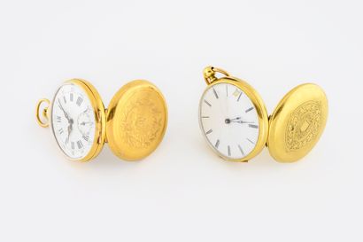 Lot en or jaune (750) comprenant : 
- Montre...