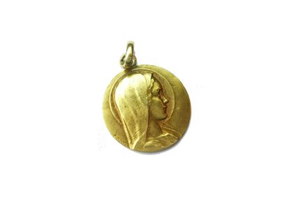 Religious medal in yellow gold (750) with...