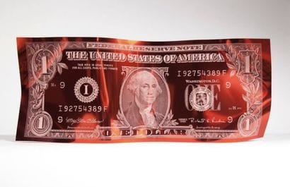 Sculpture Karl Lagasse one dollar Red aluminium...