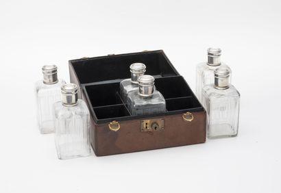 G. KELLER
Brown leather travel case containing...