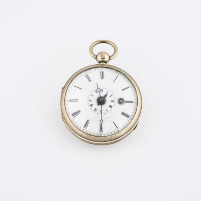 Pocket watch with cock in silver (min. 800).

Back...