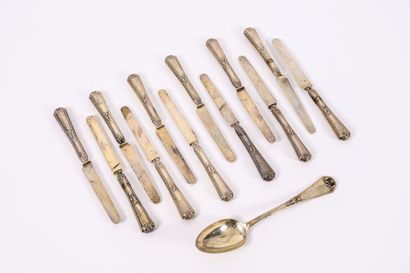Twelve solid silver (950) or filled fruit...