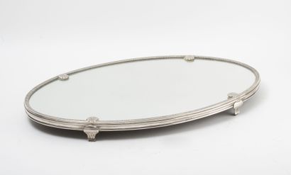 Oval table center with mirror bottom, silver...