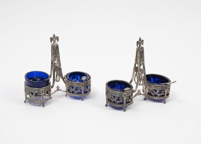 Pair of double silver (950) salad bowls with...