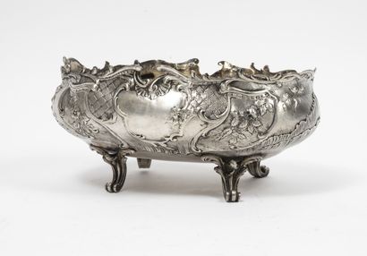 Table basket in silver (925) with flowered...