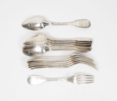 Set of silver cutlery (950), model with nets,...