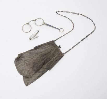 Small silver mesh bag (800) signed with the...