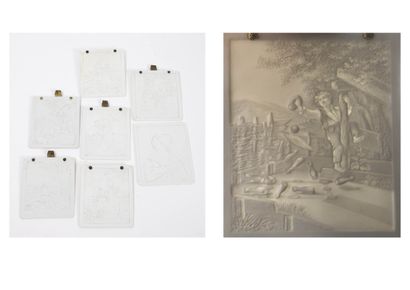 Lot of seven lithophanies representing animated...