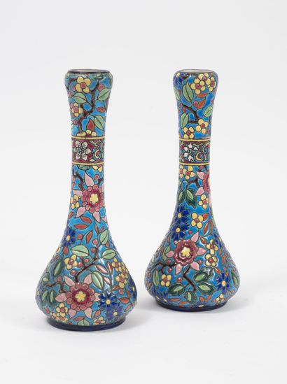 LONGWY
Pair of small pear-shaped vases on...