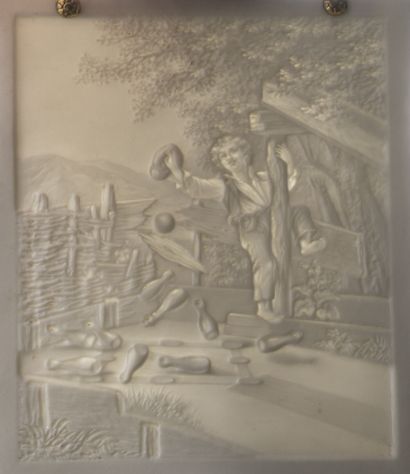 Lot of seven lithophanies representing animated...