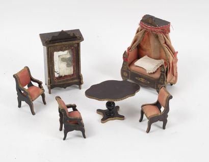 Miniature doll's room furniture in painted...