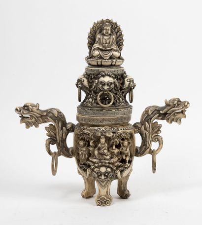 CHINE, XXème siècle
Covered incense burner,...