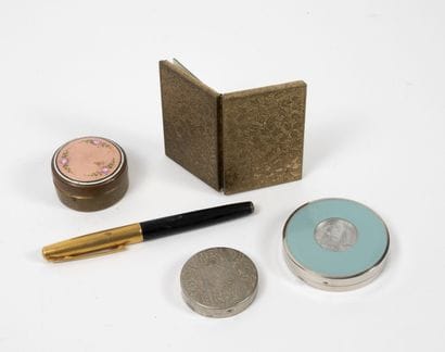 Four small metal pillboxes or poudriers with...