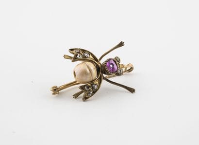 Brooch featuring a fly in gilded metal, decorated...