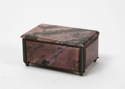 Small brass box decorated with beveled rhodonite...