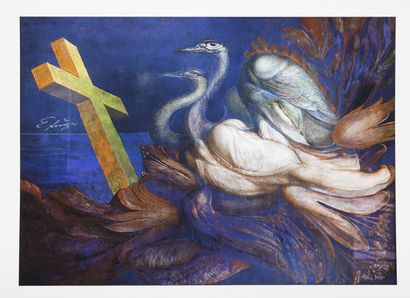 D'après Ernst FUCHS 
Lot of three lithographs...