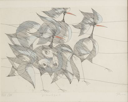 Paul Flora (1922-2009)
Three birds. 

Etching...