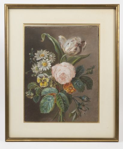 Ecole du XIXème siècle
- Bouquet of dahlias.

Watercolor...