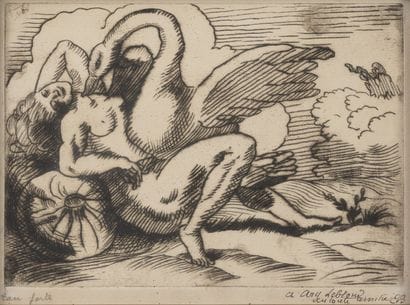 Emile BERNARD (1868-1941)
Leda and the swan.

Etching.

Dedicated...
