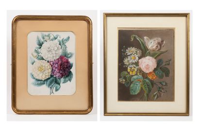 Ecole du XIXème siècle
- Bouquet of dahlias.

Watercolor...